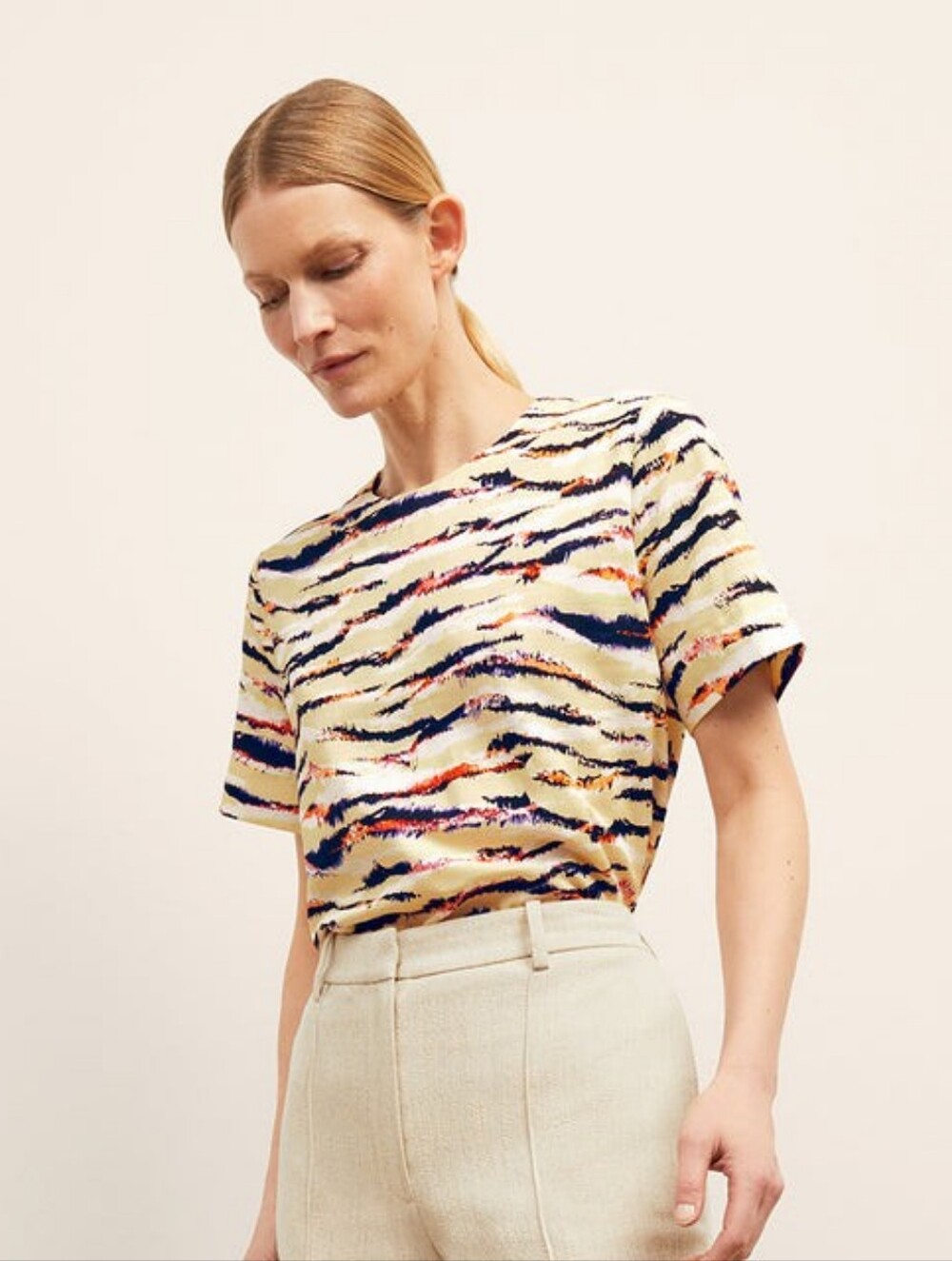 MM Lafleur Multicolor Abstract-Stripe Short Sleeve Top Size M